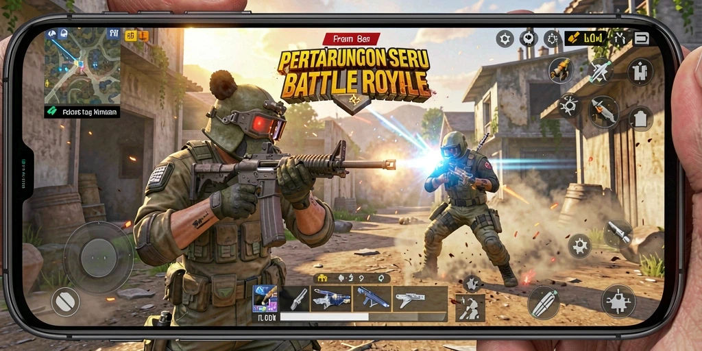 Tampilan seru gameplay Battle Royale di 8ID dengan aksi dramatis.