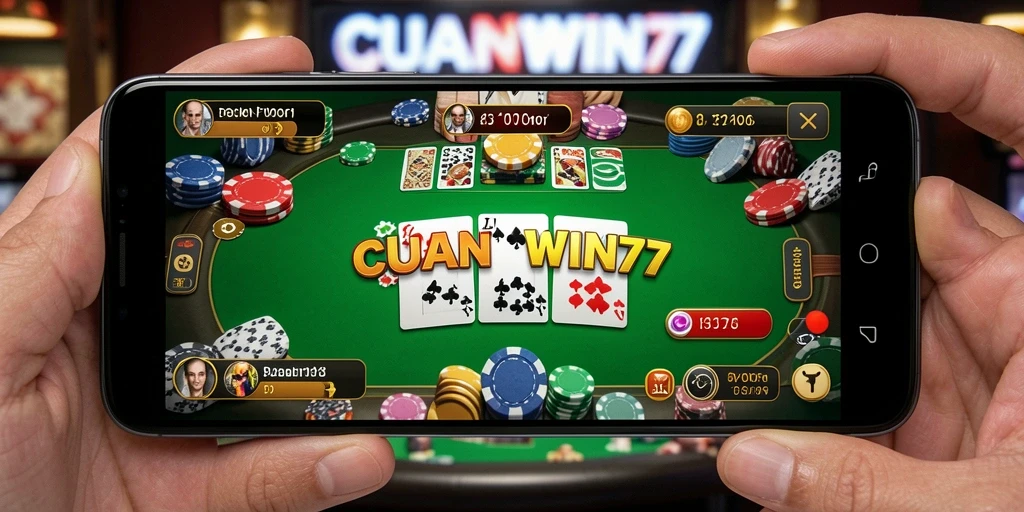 Screenshot CUANWIN77 menampilkan aksi intens permainan Poker.