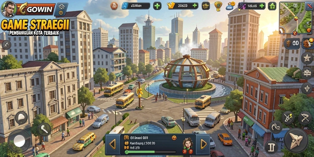 Gameplay GOWIN menunjukkan strategi pembangunan kota yang menarik.