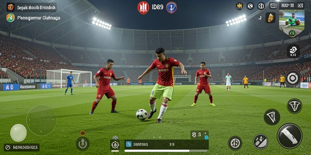 Tangkapan layar dari gameplay IDR89 yang menampilkan pertandingan sepak bola yang intens.