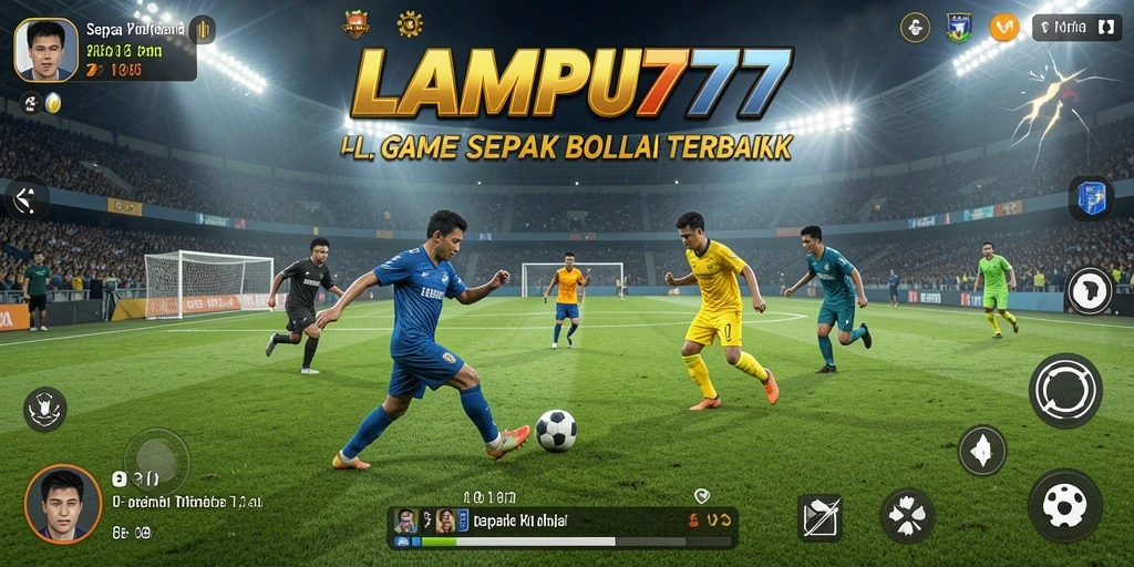 Screenshot gameplay LAMPU777 menampilkan aksi seru di lapangan sepak bola.