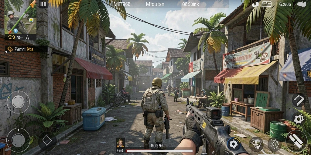 Screenshot gameplay MT966 menunjukkan aksi tempur yang mendebarkan.