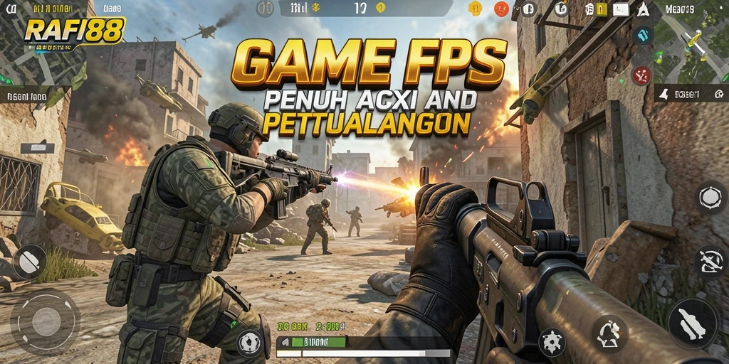 Tangkapan layar gameplay RAFI88 menampilkan pertempuran FPS yang mendebarkan.