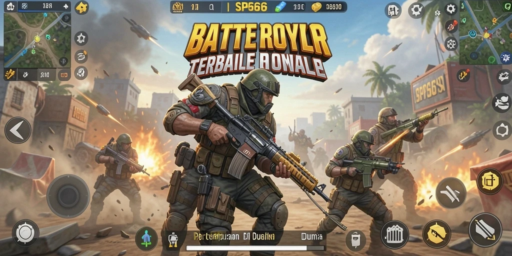 Tangkapan layar SP666 menampilkan aksi seru dalam pertarungan Battle Royale.