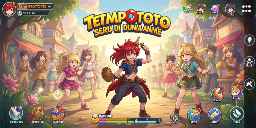 Tangkapan layar utama TEMPOTOTO menampilkan pertarungan karakter anime yang epik.