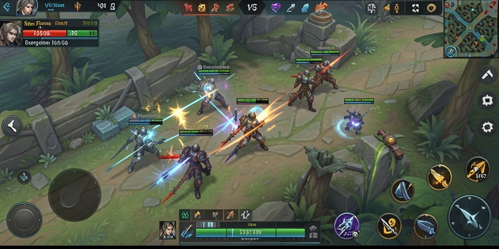 Screenshot menunjukkan pertempuran strategis di dalam game SLG.